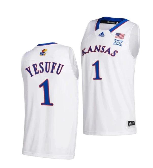 Men's #1 Joseph Yesufu Jersey Kansas Jayhawks College Basketball Jerseys White 2022 by My store basketball
