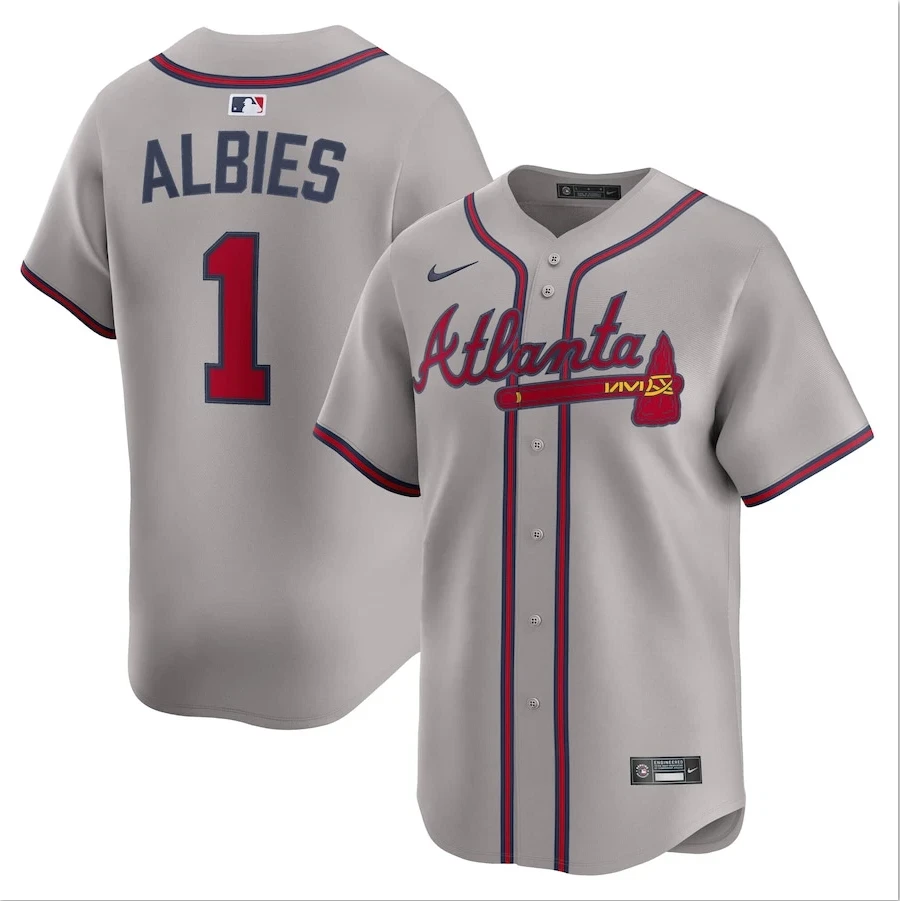 Men's #1 Ozzie Albies Limited Player All Stitched Jersey Gray by My Store