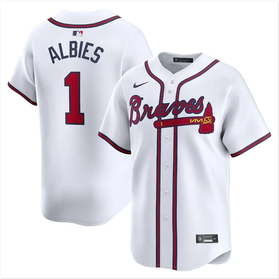 Men's #1 Ozzie Albies Limited Player All Stitched Jersey White by My Store
