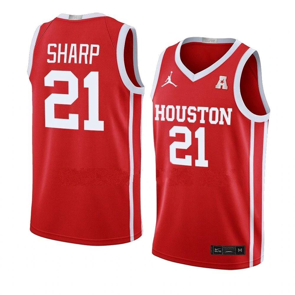 Men's #21 Emanuel Sharp Jersey Houston Cougars College Basketball Jerseys Red by My store basketball