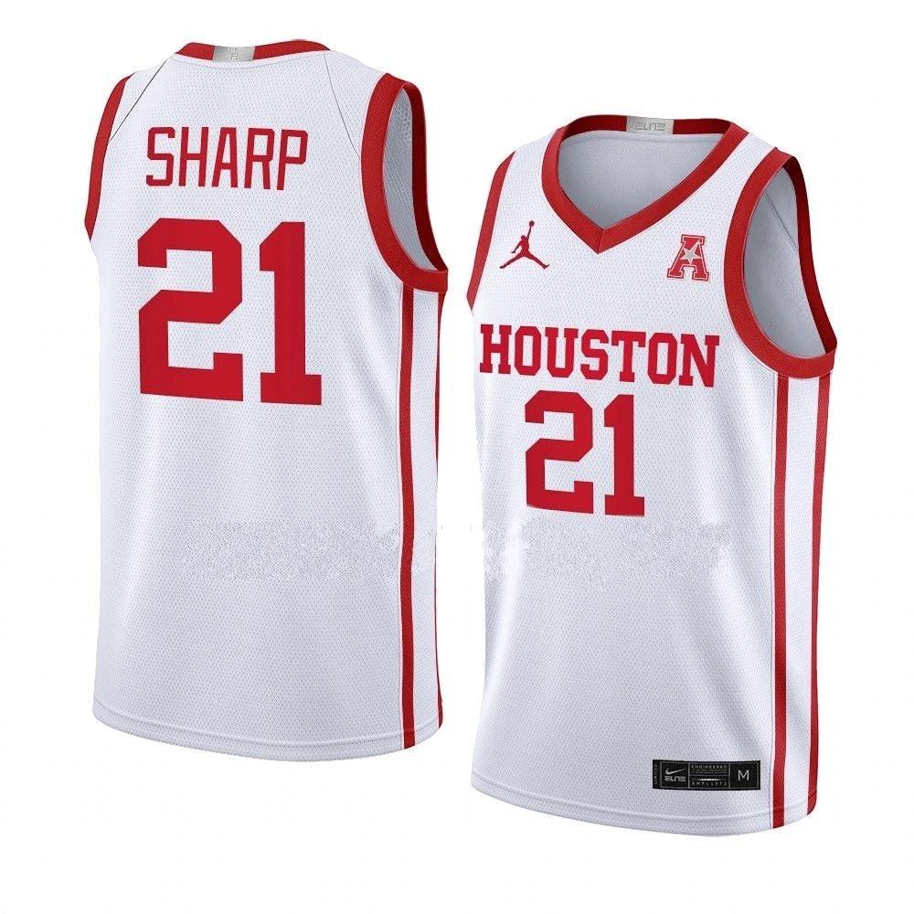 Men's #21 Emanuel Sharp Jersey Houston Cougars College Basketball Jerseys White by My store basketball