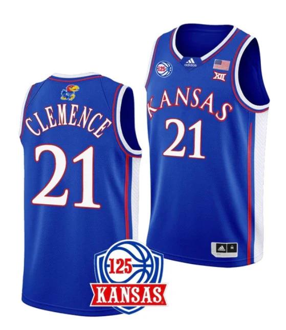Men's #21 Zach Clemence Jersey Kansas Jayhawks College Basketball Jerseys Blue by My store basketball