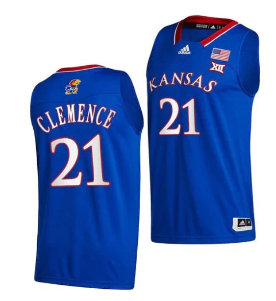 Men's #21 Zach Clemence Jersey Kansas Jayhawks College Basketball Jerseys Blue 2022 by My store basketball