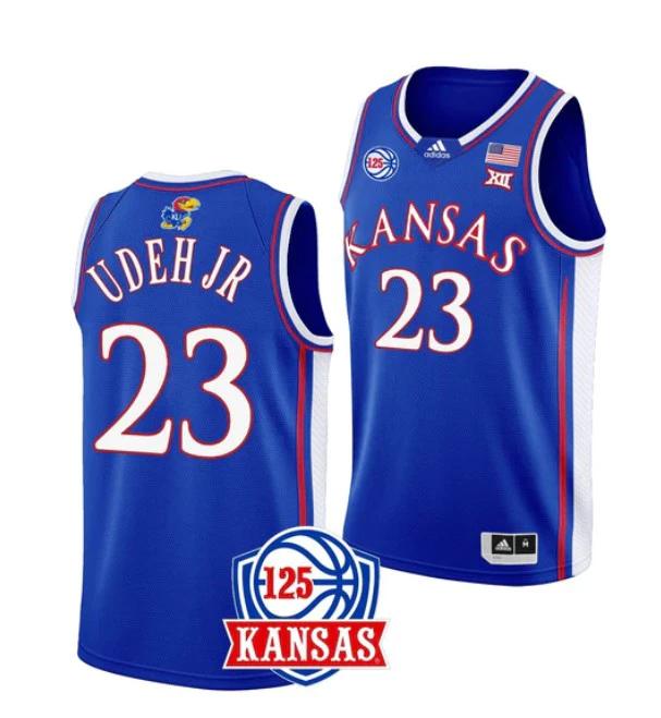 Men's #23 Ernest Udeh Jr Jersey Kansas Jayhawks College Basketball Jerseys Blue by My store basketball