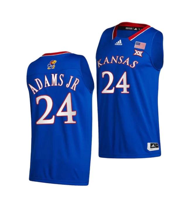 Men's #24 K.J. Adams Jr Jersey Kansas Jayhawks College Basketball Jerseys Blue 2022 by My store basketball
