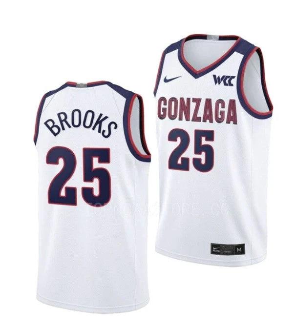 Men's #25 Colby Brooks Jersey Gonzaga Bulldogs College Basketball Jerseys White by My store basketball