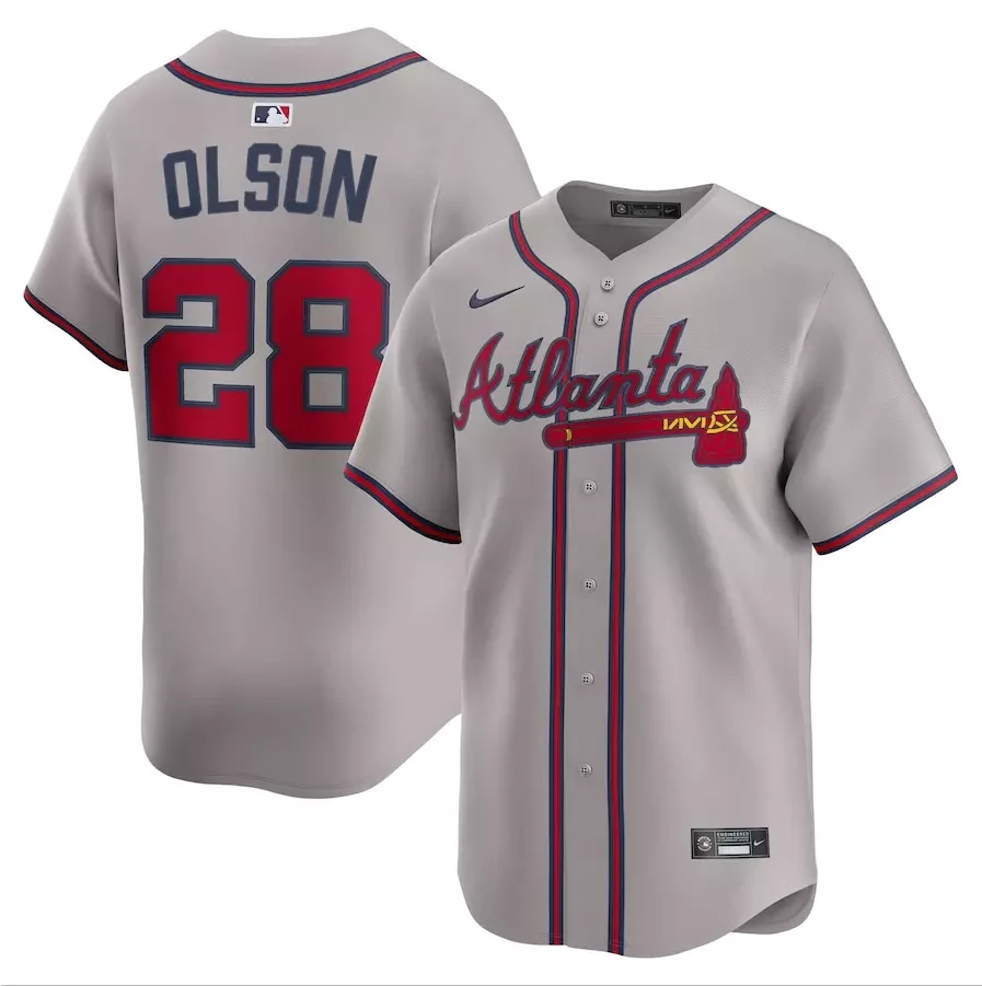 Men's #28 Matt Olson Limited Player All Stitched Jersey Gray by My Store