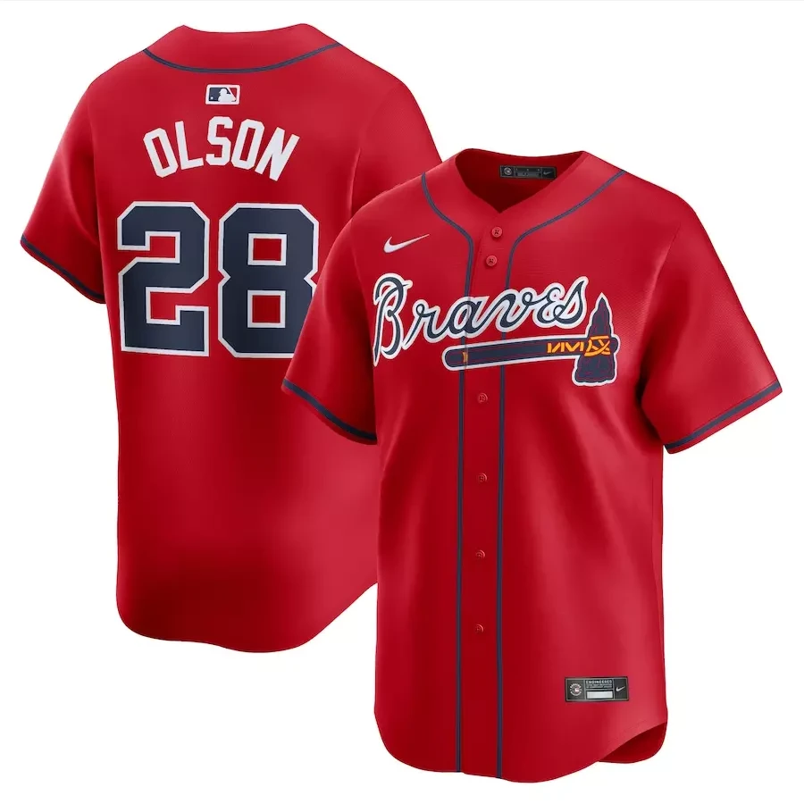 Men's #28 Matt Olson Limited Player All Stitched Jersey Red by My Store
