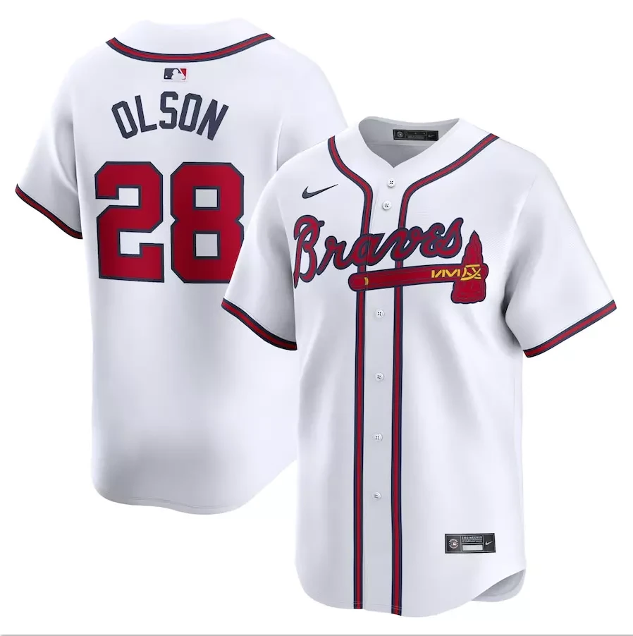Men's #28 Matt Olson Limited Player All Stitched Jersey White by My Store