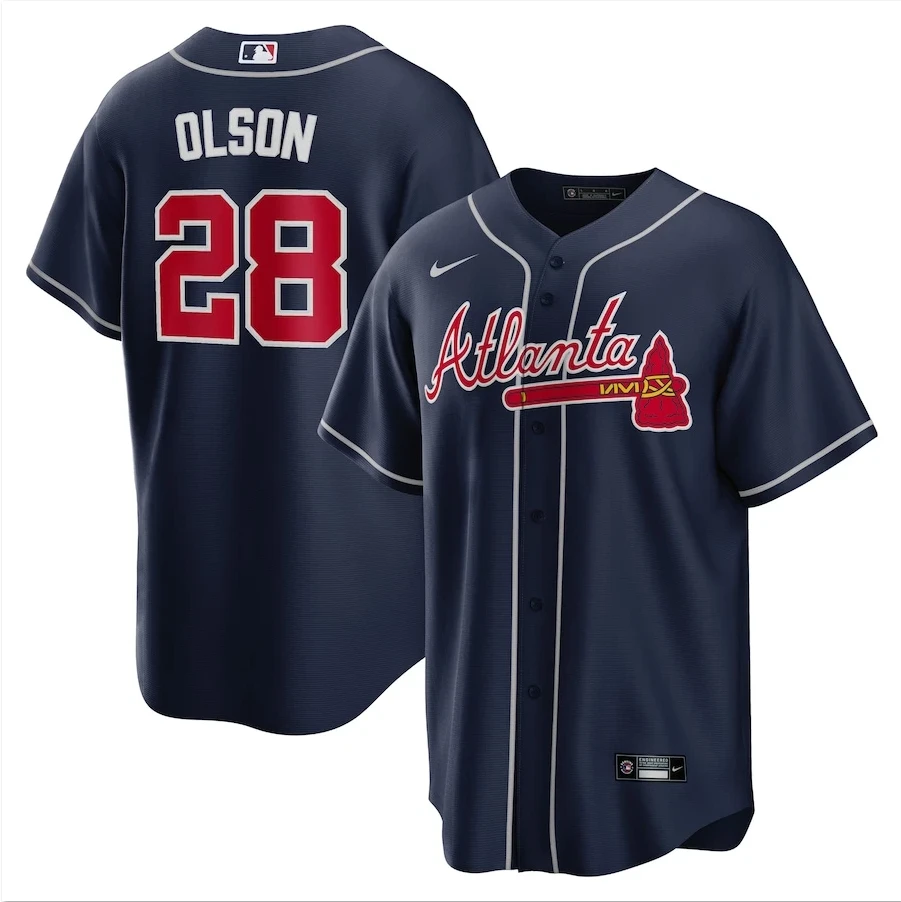 Men's #28 Matt Olson Replica Player All Stitched Jersey Navy by My Store
