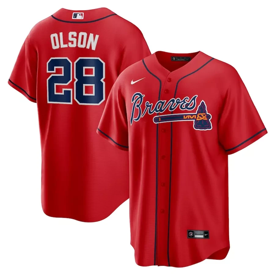 Men's #28 Matt Olson Replica Player All Stitched Jersey Red by My Store