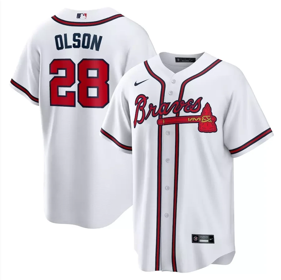 Men's #28 Matt Olson Replica Player All Stitched Jersey White by My Store