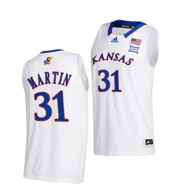 Men's #31 Cam Martin Jersey Kansas Jayhawks College Basketball Jerseys White 2022 by My store basketball