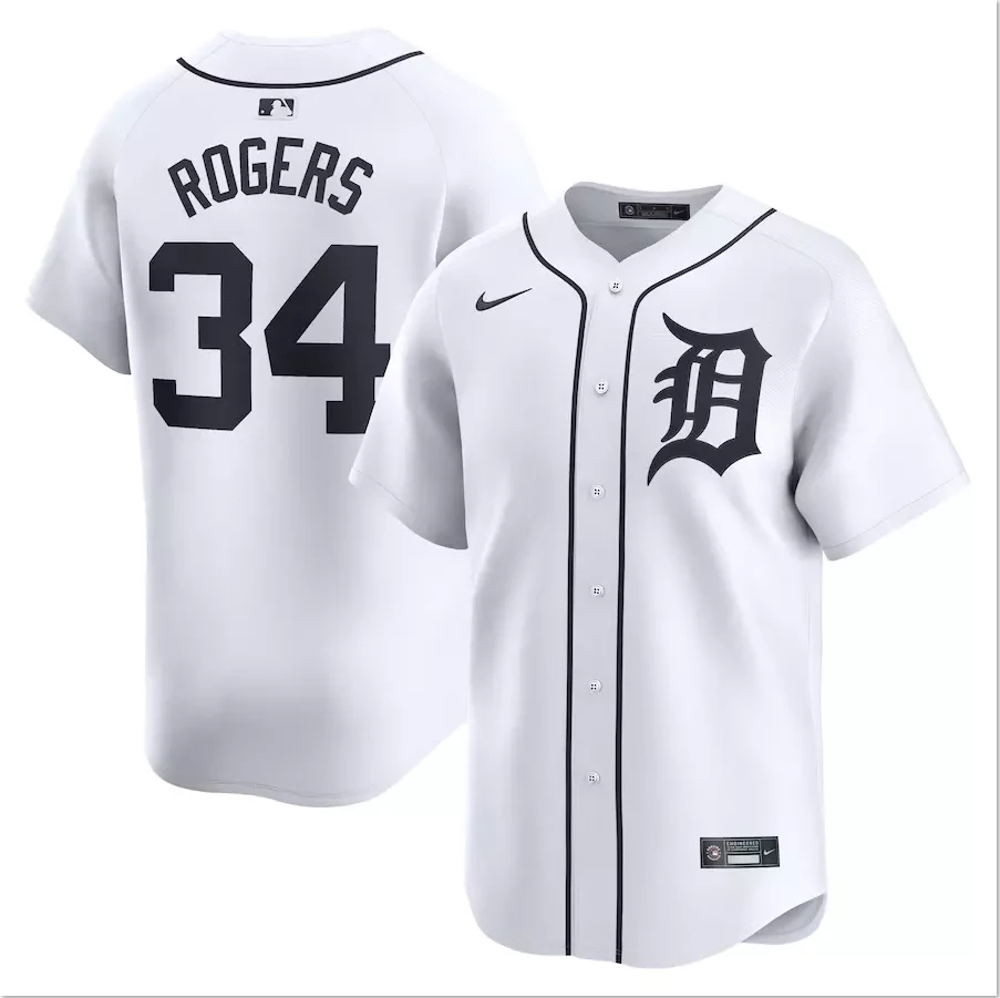 Men's #34 Jake Rogers White Home Limited Player All Stitched Jersey by My Store