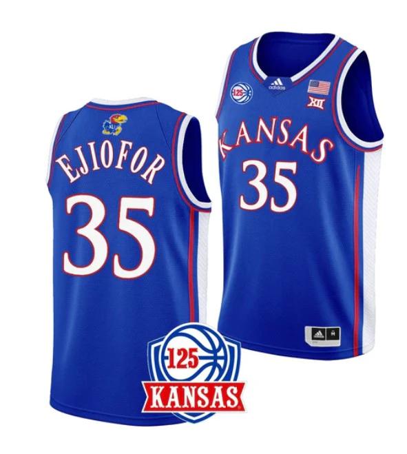 Men's #35 Zuby Ejiofor Jersey Kansas Jayhawks College Basketball Jerseys Blue by My store basketball
