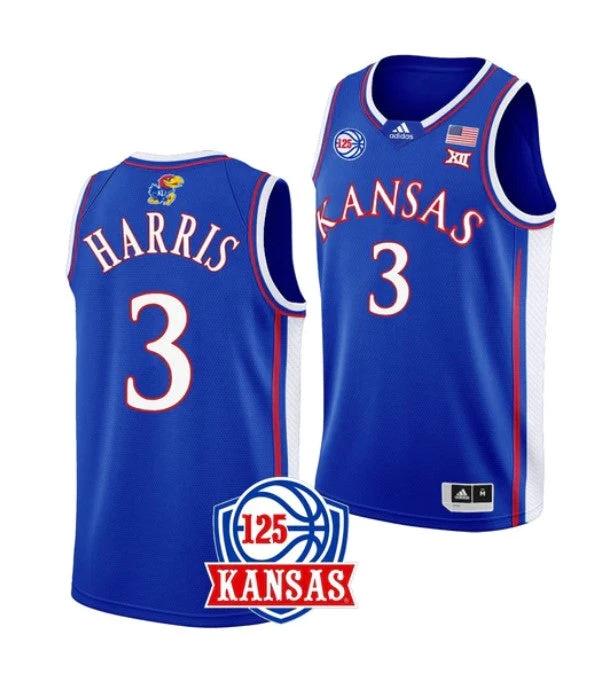 Men's #3 Dajuan Harris Jr Jersey Kansas Jayhawks College Basketball Jerseys Blue by My store basketball