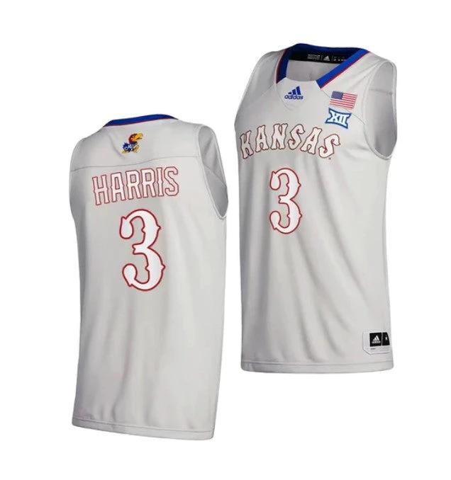 Men's #3 Dajuan Harris Jr Jersey Kansas Jayhawks College Basketball Jerseys Gray 2021 by My store basketball