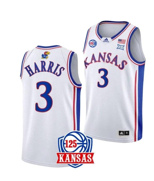 Men's #3 Dajuan Harris Jr Jersey Kansas Jayhawks College Basketball Jerseys White by My store basketball
