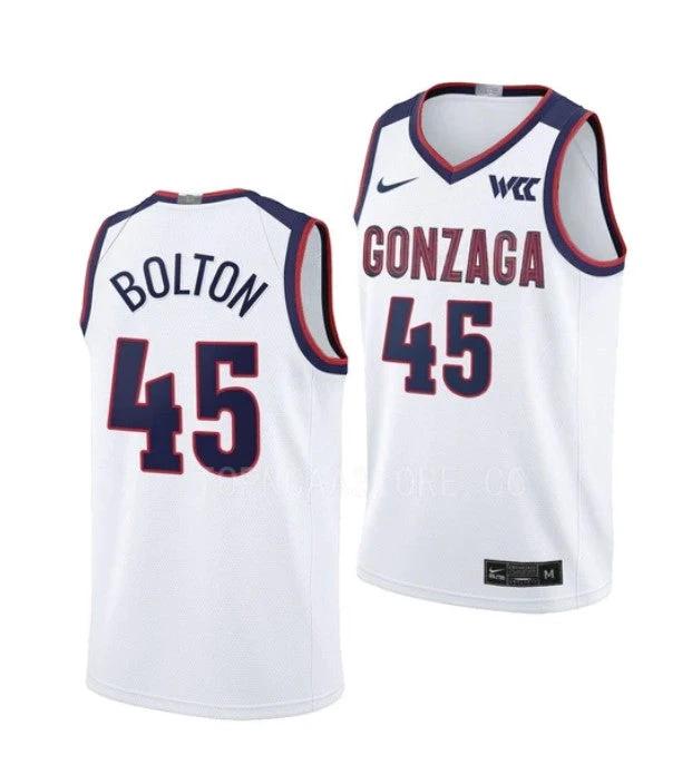 Men's #45 Rasir Bolton Jersey Gonzaga Bulldogs College Basketball Jerseys White by My store basketball