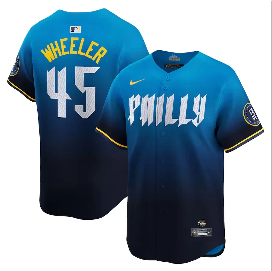 Men's #45 Zack Wheeler Blue 2024 City Connect Limited Player Jersey by My Store