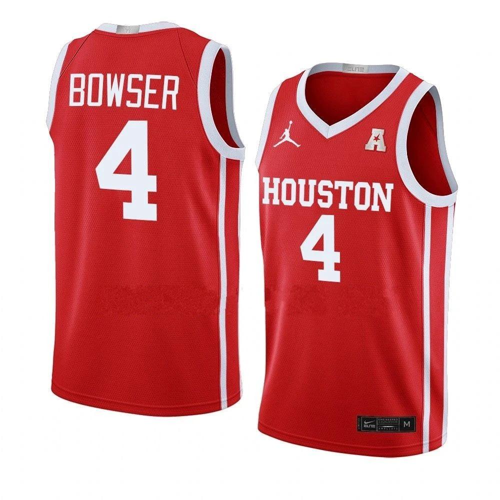 Men's #4 Darius Bowser Jersey Houston Cougars College Basketball Jerseys Red by My store basketball