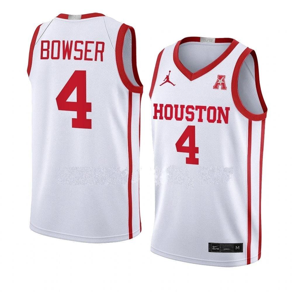 Men's #4 Darius Bowser Jersey Houston Cougars College Basketball Jerseys White by My store basketball