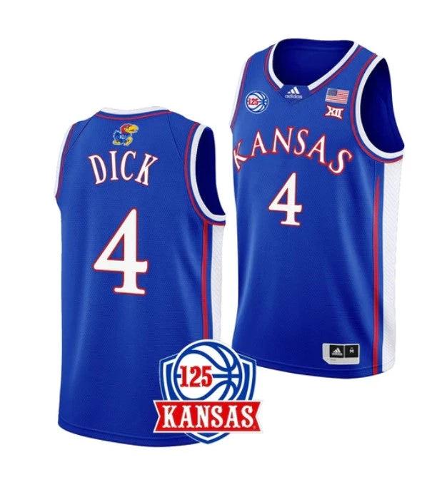 Men's #4 Gradey Dick Jersey Kansas Jayhawks College Basketball Jerseys Blue by My store basketball