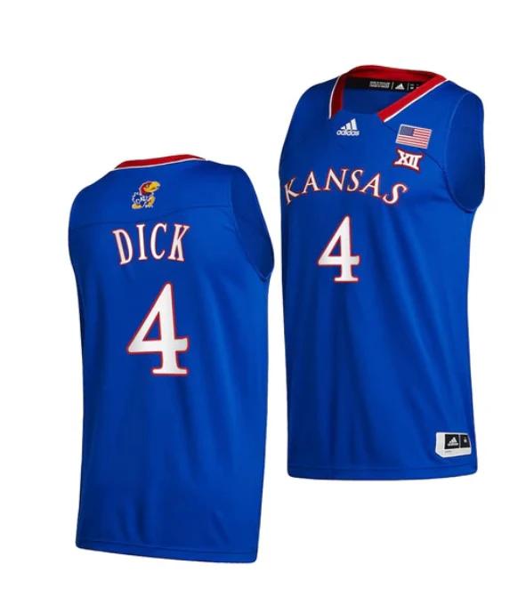 Men's #4 Gradey Dick Jersey Kansas Jayhawks College Basketball Jerseys Blue 2022 by My store basketball