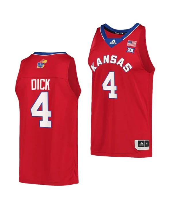 Men's #4 Gradey Dick Jersey Kansas Jayhawks College Basketball Jerseys Red Retro by My store basketball