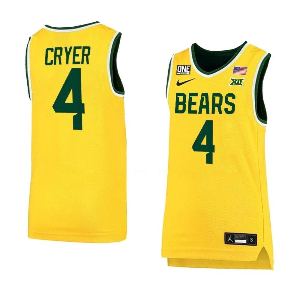 Men's #4 Lj Cryer Anthracite Jersey Baylor Bears College Basketball Jerseys Yellow by My store basketball