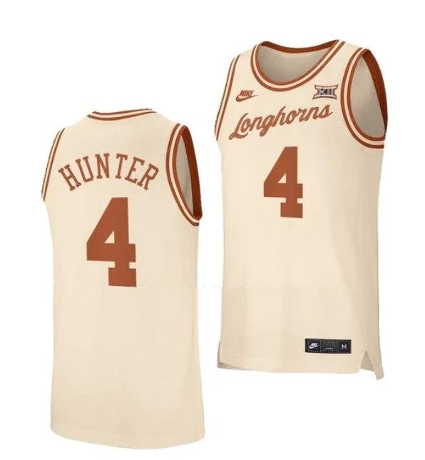 Men's #4 Tyrese Hunter Jersey Texas Longhorns College Basketball Jerseys Cream by My store basketball