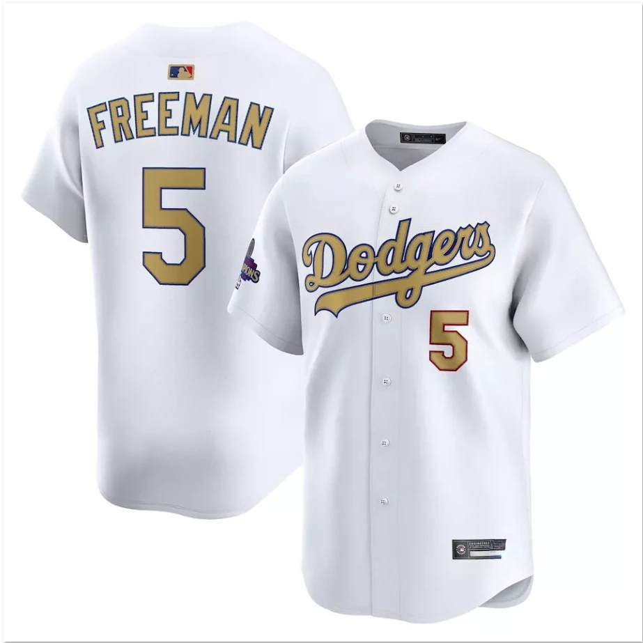 Men's #5 Freddie Freeman White 2025 Gold Collection Limited All Stitched Jersey by My Store