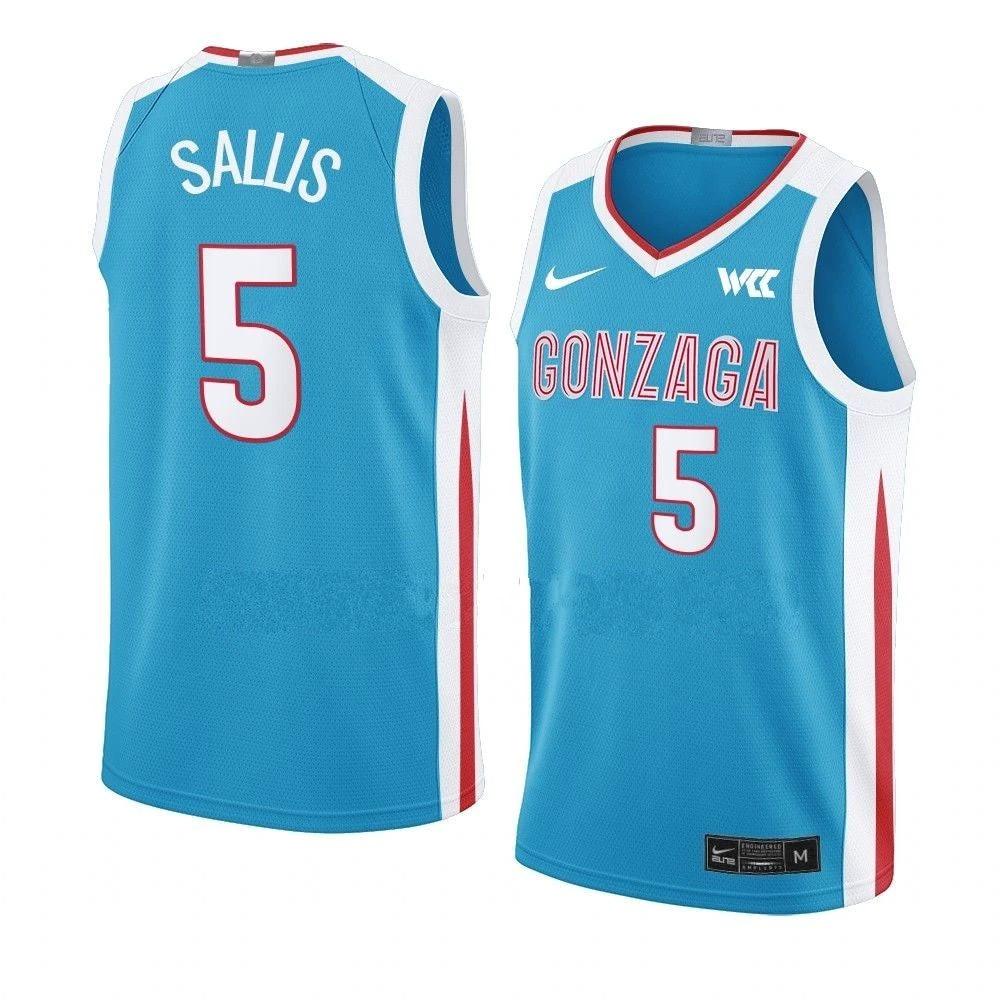 Men's #5 Hunter Sallis Jersey Gonzaga Bulldogs College Basketball Jerseys Blue by My store basketball