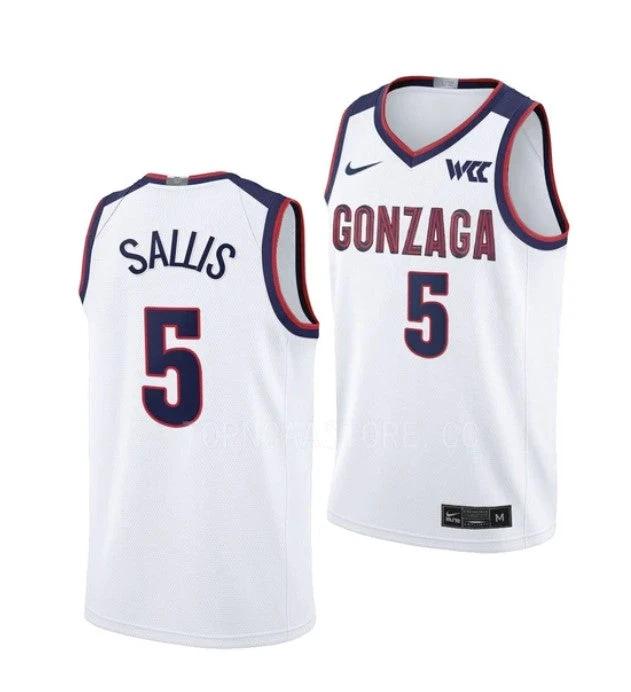 Men's #5 Hunter Sallis Jersey Gonzaga Bulldogs College Basketball Jerseys White by My store basketball