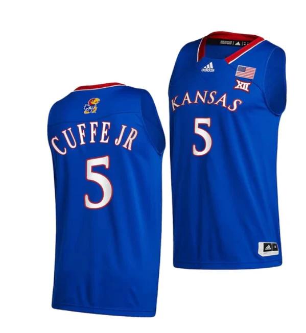 Men's #5 Kyle Cuffe Jr Jersey Kansas Jayhawks College Basketball Jerseys Blue 2022 by My store basketball