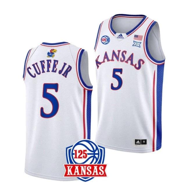 Men's #5 Kyle Cuffe Jr Jersey Kansas Jayhawks College Basketball Jerseys White by My store basketball