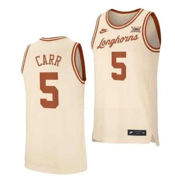 Men's #5 Marcus Carr Jersey Texas Longhorns College Basketball Jerseys Cream by My store basketball