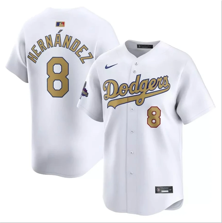 Men's #8 Enrique Hernández White 2025 Gold Collection Limited Stitched Jersey by My Store