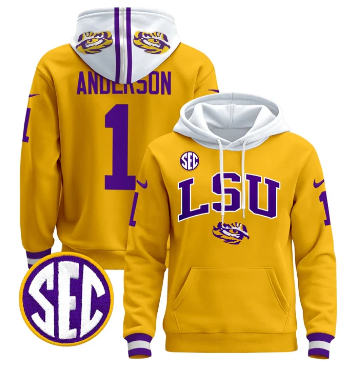 Aaron Anderson Hoodie #1 LSU Tigers 2024 Pullover Stitched by Hoodie Pullover