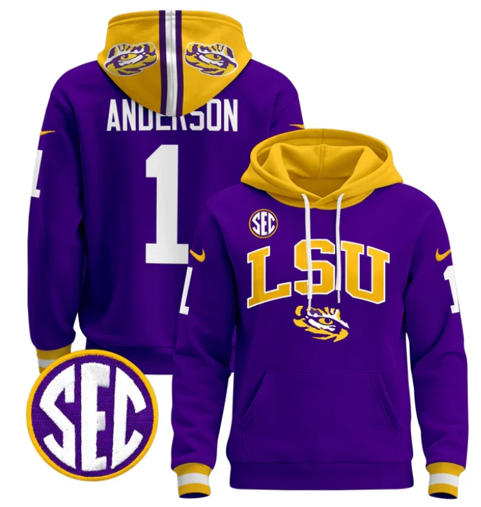 Aaron Anderson Hoodie #1 LSU Tigers 2024 Pullover Stitched by Hoodie Pullover