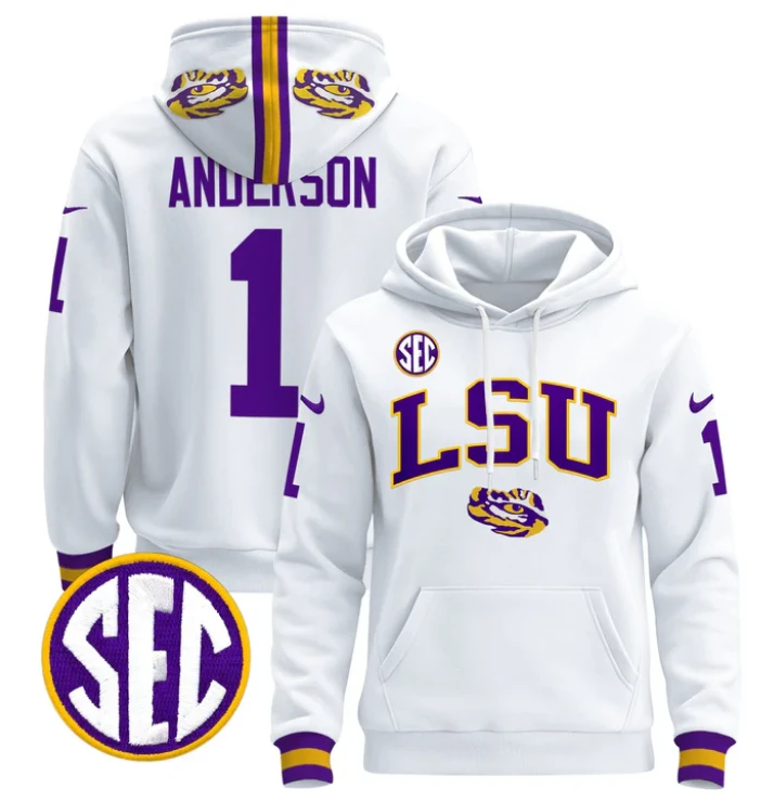 Aaron Anderson Hoodie #1 LSU Tigers 2024 Pullover Stitched by Hoodie Pullover