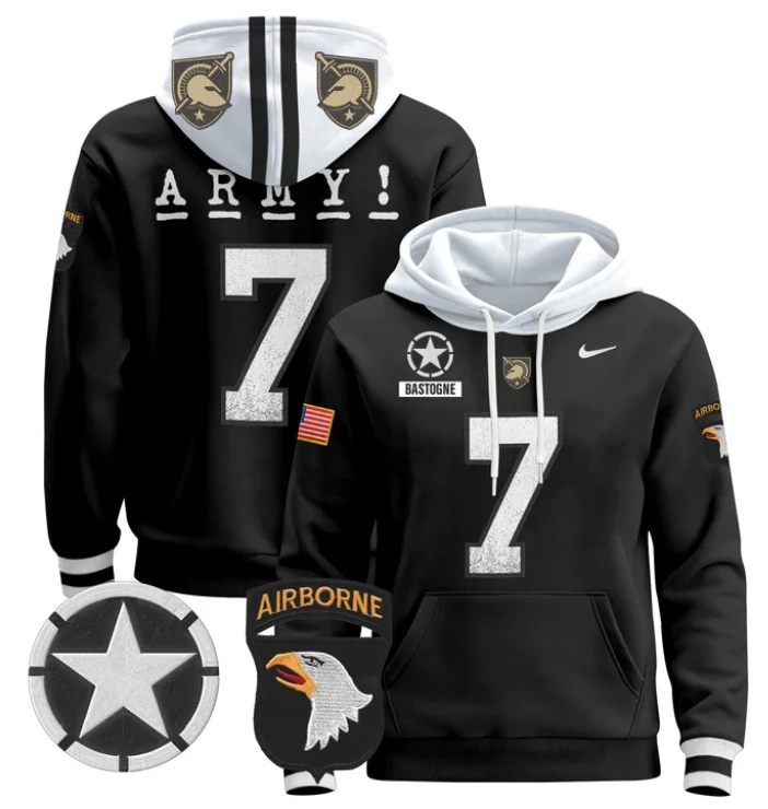 Men's Bastogne Hoodie #7 Army Black Knights Pullover V2 Stitched by Hoodie Pullover