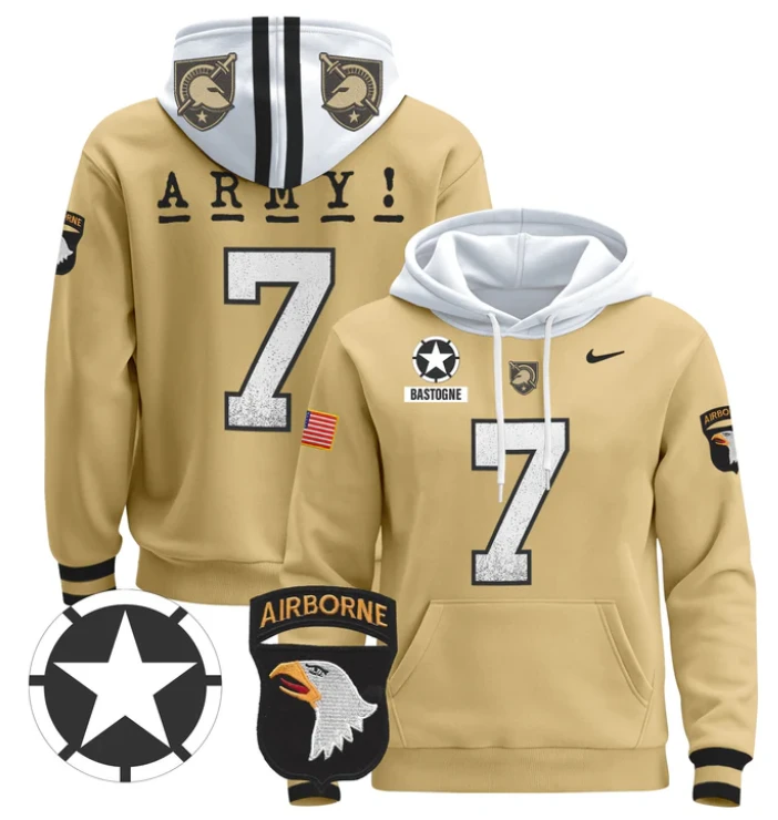 Men's Bastogne Hoodie #7 Army Black Knights Pullover V2 Stitched by Hoodie Pullover