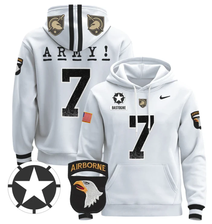Men's Bastogne Hoodie #7 Army Black Knights Pullover V2 Stitched by Hoodie Pullover