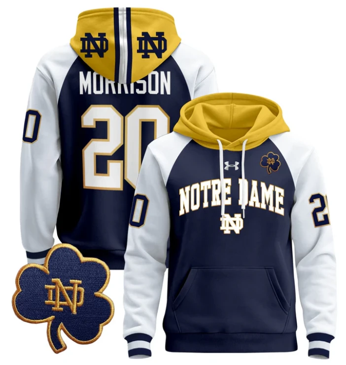 Men's Benjamin Morrison Hoodie #20 Notre Dame Pullover by Hoodie Pullover