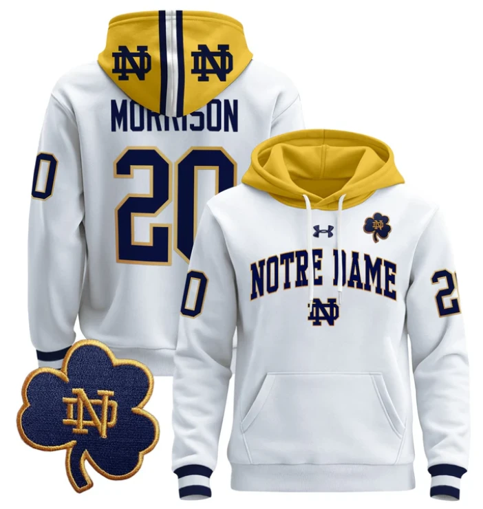 Men's Benjamin Morrison Hoodie #20 Notre Dame Pullover by Hoodie Pullover