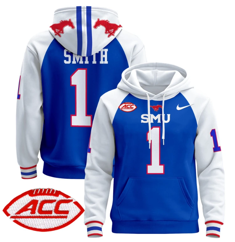 Men's Brashard Smith Hoodie #1 SMU Mustangs Pullover ACC Patch by Hoodie Pullover