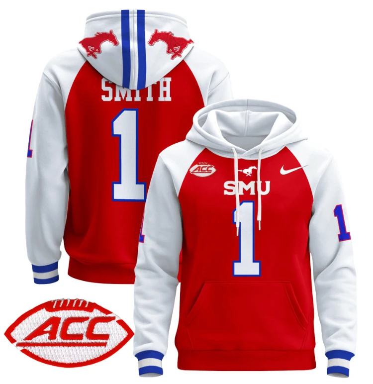 Men's Brashard Smith Hoodie #1 SMU Mustangs Pullover ACC Patch by Hoodie Pullover