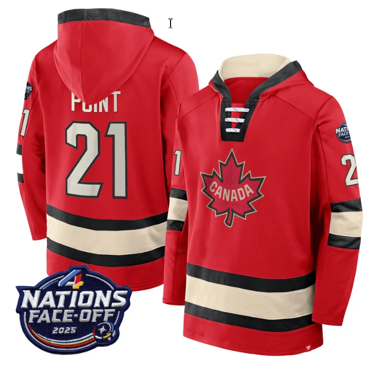 Men's Brayden Point Hoodie #21 Canada 4 Nations Face-Off 2025 Pullover Stitched by Hoodie Pullover