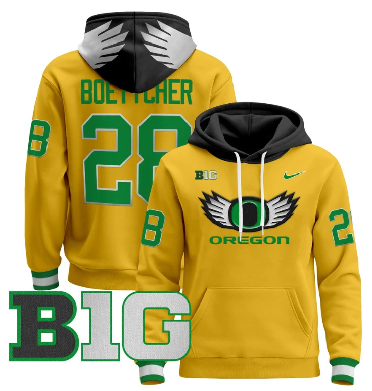 Bryce Boettcher Hoodie #28 Oregon Ducks 2024 Pullover V3 Black White by Hoodie Pullover